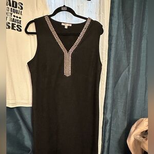 Spense Black Mini Dress with Embellished V-Neck